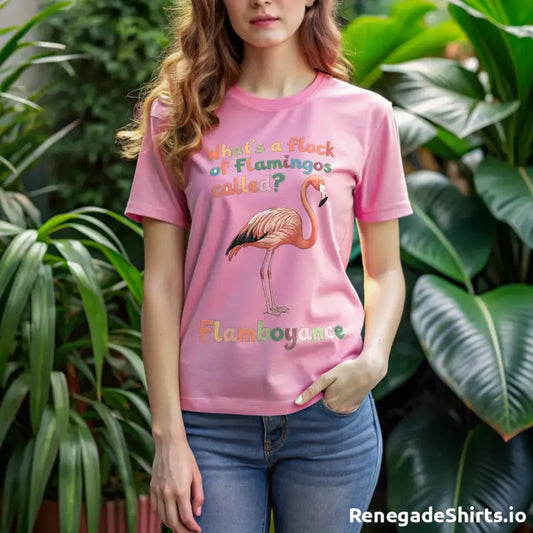 Pink Flamingo Tshirt featuring a fun flamingo design, perfect as a unique animal gift