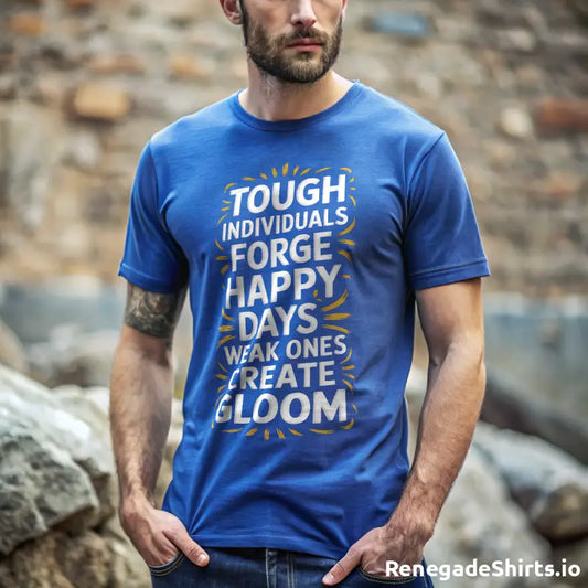 Blue Tough Individuals Shirt featuring motivational text about happy days and resilience